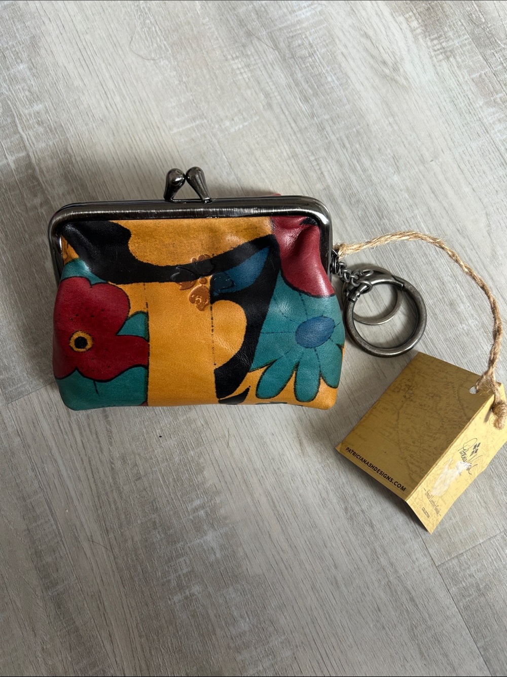 Patricia Nash Multicolor Floral Leather Kiss-Lock Keyring Coin Purse